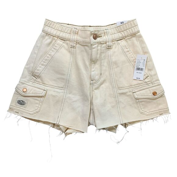 Pacsun Shorts Women XS Extra Small Ivory Denim Tint High Rise Cutoff Cargo - Picture 1 of 16